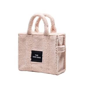 Handbags for Women Tote Bag Plush Crossbody Bag Fleece Faux Fur Warm Large Work School Bag for Autumn Winter(Fleece-Khaki)