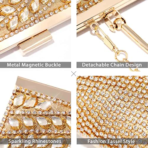 Yokawe Bling Crystals Clutch Purses for Women Rhinestone Tassel Evening Bag Wedding Party Prom Cocktail Handbags (Gold) | The Storepaperoomates Retail Market - Fast Affordable Shopping