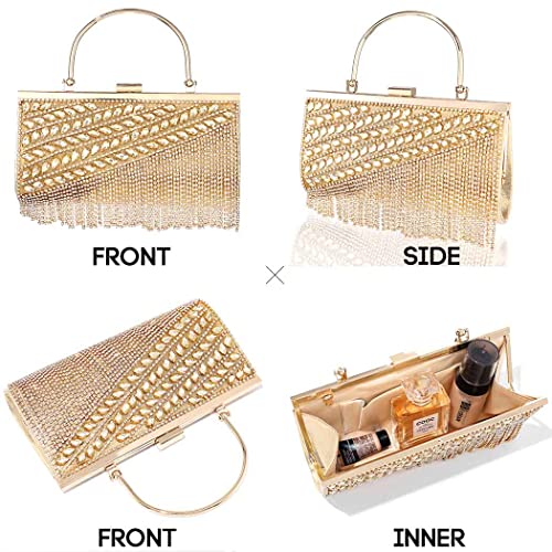 Yokawe Bling Crystals Clutch Purses for Women Rhinestone Tassel Evening Bag Wedding Party Prom Cocktail Handbags (Gold) | The Storepaperoomates Retail Market - Fast Affordable Shopping