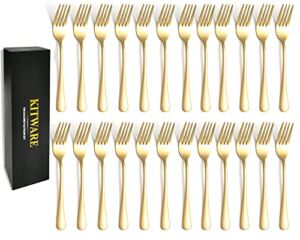 24 Pieces Gold Dinner Forks Set, Kitware Flatware Stainless Steel Utensils, Home & Kitchen Metal Cutlery Set, Heavy Duty Silverware Small Forks 6.8 Inch, Mirror Polished