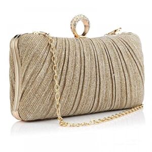 Women Gold Clutch Purses Glitter Evening Handbag Pleated Evening Bag for Lady Formal Bridal Wedding Prom (Gold)