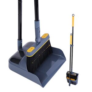 JEHONN Broom and Dustpan Set for Home, Long Handle Lightweight 180 Degree Rotating Broom Set Indoor, Upright Standing Dust Pan with Comb Teeth, Store Sweep Set for Room Kitchen Lobby Office