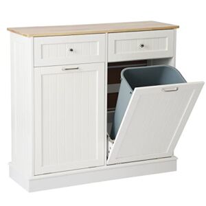 LOUVIXA Tilt Out Trash Bin Cabinet Dog Proof Trash Can Holder with Two Solid Wood Hideaway Trash Holder Drawers, Free Standing Recycling Cabinet