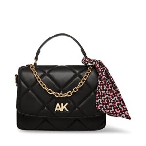 Anne Klein Womens Anne Klein Shoulder Bag quilted flap satchel, Black, One Size US