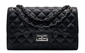 Eveupp Black Quilted Purse with Chain Strap Small Quilted Crossbody Bags for Women Shoulder Bag Clutch Purses M