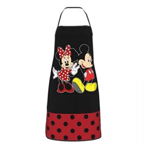Anime Printing Polka Dot Apron Funny Cooking Chef Cartoon Characters Aprons Adjustable Cute Apron with Pockets for Home Kitchen(black)