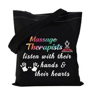 VAMSII Massage Therapist Gifts Tote Bag Massage Therapy Gifts Massage Therapist Supplies Bag Masseuse Gifts Massagist Gift(black tote)