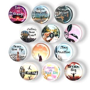 Inspirational 12 PCs Fridge Magnets with Gift Box Motivational Refrigerator Magnets for Office and Kitchen, Cute Glass Magnet for Kids, Funny Whiteboard Magnets, Home Decoration Accessories 35mm