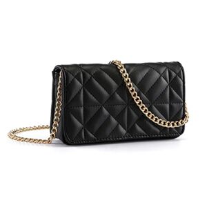 Black Crossbody Bags for Women Small Quilted Shoulder Bag Clutch Purses Designer Handbags Satchel Evening Party Bag with Gold Chain PU Leather Trendy Mini Club Purse Wallet