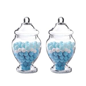 Livejun Glass Apothecary Jars 45 Ounce Decorative Candy Cookie Jars ，Clear Elegant Storage Jar with lids Canisters Sets for the Kitchen Wedding Home Centerpiece Candy Buffet Set of 2