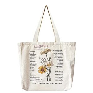 Canvas Tote Bag Aesthetic,Cute Tote Bags with Metal Zipper Big Canvas Tote Bags for Women Girl Shopping School Library