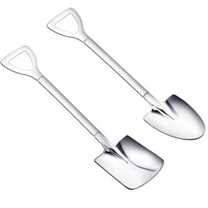 2 PCS Shovel Spoons Silverware Set, Kitchen Spoons Set for Dessert Coffee Fruit Ice Cream, Tea Spoons Stainless Steel Flatware, TIMDAM Tiny Shovel Spoons Serving Utensils Set for Home Office Party