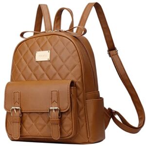 KKXIU Quilted Women Small Backpack Purse Synthetic Leather Cute Mini Daypack Fashion Bookbag for Teen Girls (Brown)