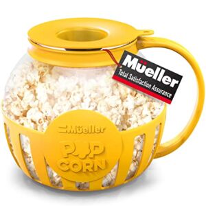 Mueller Premium Microwave Popcorn Popper, 3 Quart Capacity Popcorn Maker, Borosilicate Glass, 3-in-1 Silicone Lid, Healthy Snack – No Oil or Butter Required, Dishwasher Safe, Yellow