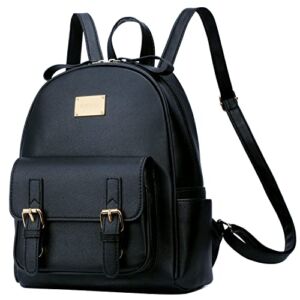 KKXIU Women Small Backpack Purse Synthetic Leather Cute Mini Daypack Fashion Bookbag for Teen Girls (Black)