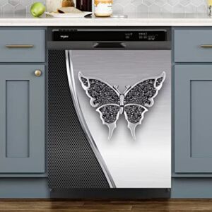 Black Butterfly Dishwasher Magnet Cover,Home Appliances Decor Sticker,Refrigerator Door Cover Sheet,Magnetic Refrigerator Sticker,Magnetic Microwave Lid 23Wx26H Inches(Magnet)