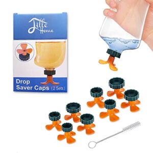 Lille Home Drop Saver Caps for Emptying The Last Drop of Thick Liquid Used in Kitchen and Bathroom, with Gaskets and Stainless Steel , 2 Sets of 4 Sizes, 8 Pieces