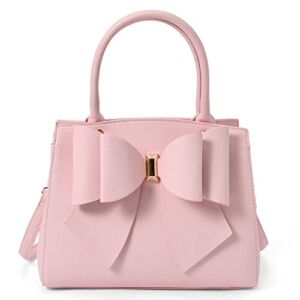 Like Dreams Women Classic Large Vegan Leather Satchel Bowtie Top Handle Fashion Handbag Purse (Candy Pink)