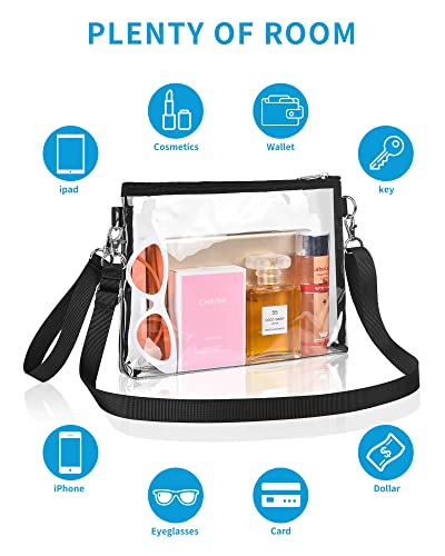 Clear Crossbody Purse Bag Stadium Approved Clear Tote Bag for Work Concert Sports (Black) | The Storepaperoomates Retail Market - Fast Affordable Shopping