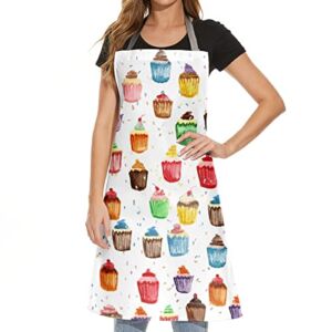 Cute Cupcakes Apron Kitchen Women Funny Sweet Dessert Cotton Linen Cooking Apron with Adjustable Neck Gift Colorful Home Stylish Kitchen Accessory Housewarming Present