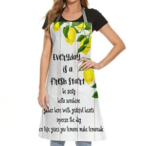 Cute Yellow Lemons Sayings Apron Kitchen Women Inspirational Cotton Linen Cooking Apron with Adjustable Neck Gift Colorful Home Stylish Kitchen Accessory Housewarming Present