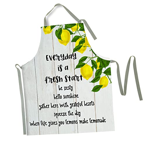 Cute Yellow Lemons Sayings Apron Kitchen Women Inspirational Cotton Linen Cooking Apron with Adjustable Neck Gift Colorful Home Stylish Kitchen Accessory Housewarming Present | The Storepaperoomates Retail Market - Fast Affordable Shopping