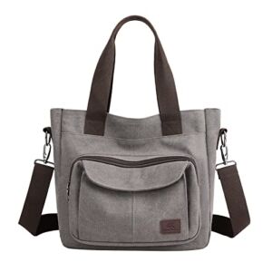 ZHIERNA Canvas Tote Purse for Women, Vintage Crossbody Canvas Shoulder Bags, Multi-pocket Top Handle Work Bag(Grey)
