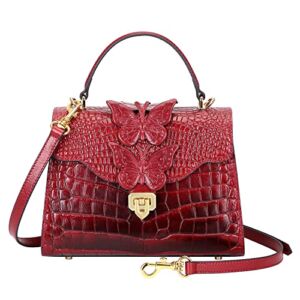 PIJUSHI Designer Handbags for Women Crocodile Leather Crossbody Satchel Bag with Butterfly(66297 Red)