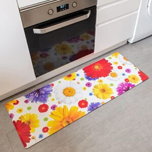 BAMBIKI Artistic Anti Fatigue Kitchen Mat for Floor – Colorful and Fun Mats – Comfort and Relaxing Memory Foam Rug – Stylish Mat – Waterproof – Easy Wipe Clean – Flowers Art – 48”x17.5”x12mm