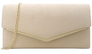 Faux Suede Women’s Evening Clutch Bags for Formal Cocktail Prom Wedding Party Velvet Foldover Purse Nude