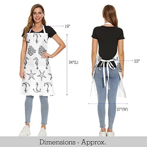 Cute Nautical Apron Kitchen Women Beach Starfish Cotton Linen Cooking Apron with Adjustable Neck Gift Home Stylish Kitchen Accessory Housewarming Present | The Storepaperoomates Retail Market - Fast Affordable Shopping