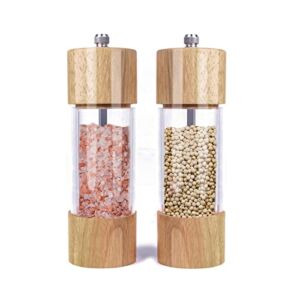 Pepper Grinder Refillable Wooden Salt and Pepper Grinder Set Manual Salt and Pepper Mills Salt and Pepper Mills with Acrylic Visible Window For home, kitchen, barbecue (Color : 6 inch 2-pack)