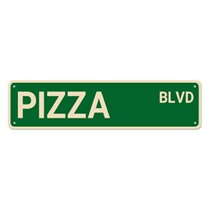 fuxinglin Pizza BLVD Street Sign, Pizza Sign Pizza Decor Pizza Lover Gift, Funny Wall Decor for Home/Garden/Kitchen, Quality Metal Signs 16×4 Inch