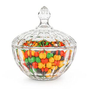 ComSaf Large Glass Candy Dish with Lid (6 1/2 inch), Clear Covered Candy Bowl, Crystal Candy Jar, Decorative Candy Server for Home Kitchen Office Table, Set of 1