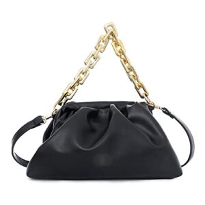 PRETTYGARDEN Women’s Crossbody Handbags Chain Link Pouch Bag Cloud-Shaped Dumpling Clutch Ruched Shoulder Purse (Black)