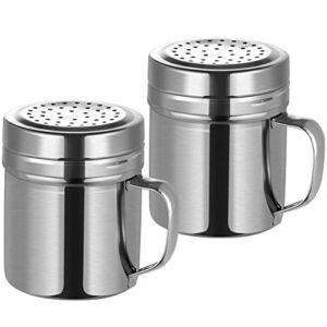 DOITOOL 2pcs Stainless Steel Shaker- Powdered Sugar Shaker Duster with Handle- Salt and Pepper Shakers with lid for BBQ Kitchen Restaurant Supplies