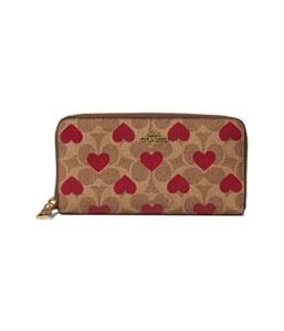 COACH Accordian Zip Wallet Tan Red Apple One Size
