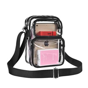 Clear Crossbody Purse Bag Stadium Approved Clear Tote Bag with Strap for Concert Sports Work Gym Games (Black)