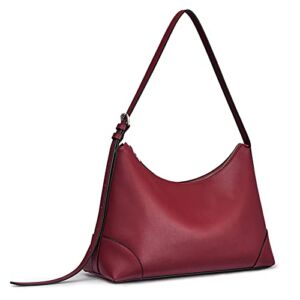 S-ZONE Genuine Leather Hobo Bags for Women Shoulder Handbags Purse Soft Medium Adjustable(wine red)