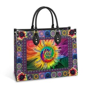 64HYDRO Hippie Colorful Sunflower God Says You Are Women Handbag Shoulder Bag – Travel Work Leather Bag – AEAA1510005Z