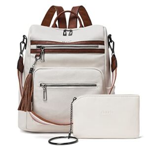Shrrie Backpack Purse for Women Fashion Bookbag Purse Satchel Travel Leather Backpack Shoulder Bag with Wristlet