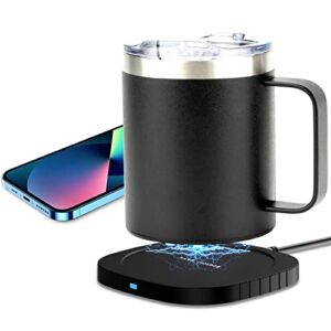 TIGPOW Coffee Warmer with Mug Set,Self Heating Coffee Mug,Heated Mug with Double-layer 18/8 Stainless Steel,Wireless Charging Function, for Coffee,Cocoa,Milk,Tea (Black 12oz)