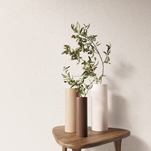 Minimalist Ceramic Flower Vase – Home Decor for Modern Table Shelf Fireplace Bedroom Kitchen Living Room Centerpieces or Office Desk – Set of 3 (White, Brown & Beige)