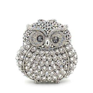 UMREN Cute Owl Clutch Women Crystal Evening Bags Luxury Handbag Rhinestone Wedding Party Purse Silver