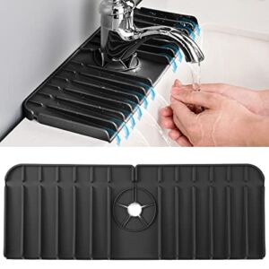 Vivflavor Upgraded Silicone Sink Faucet Mat for Kitchen,Bathroom Faucet Water Catcher Mat,Sink Draining Pad Behind Faucet,Drip Protector Splash Countertop Protection Silicone Drying Pad, Black