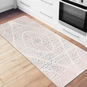 Rugshop Distressed Boho Anti Fatigue Non Slip Stain Resistant Waterproof Standing Mat for Kitchen, Front of Sink, Laundry Room,Standing Desk, Office 18″ x 47″ Ivory