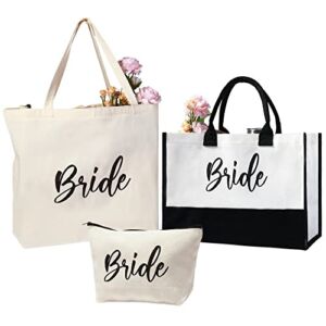 DHQH Bride to Be Tote Bag, Canvas Bride Shoulder Bag with Zipper, Bachelorette Engagament Bridal Shower Wedding Bride Gifts