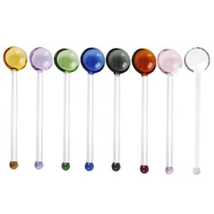 TMXAOK 8 Pieces Clear Glass Stirring Spoons Colorful Milk Cocktail Cold Drinks Coffee Espresso Mixing Spoon Teaspoons Swizzle Stick Stirrers Salt Sugar Ice Cream Scoop for Bar Party Home Kitchen Cafe