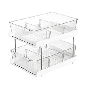 Lille Home 2-Tier Clear Organizer with Sliding Storage Drawers/Baskets, with Handles and Dividers for Kitchen, Under Sink, Bathroom, and Office, BPA Free