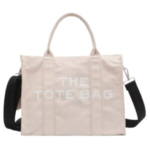 Organic Cotton Large Tote Bags, Crossbody Straps with Fashionable Zippers and Shoulder Handbags. (Tote Beige)